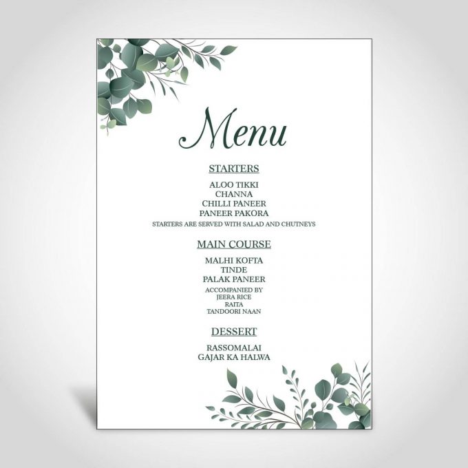 Wedding Menu Card - Gold Foiled - 1