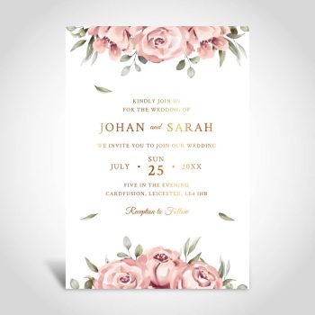 Wedding Invitation Cards with Floral Borders and Gold Foil